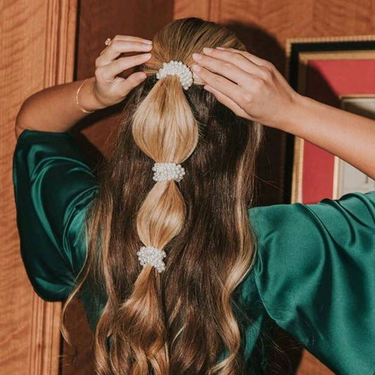 Beaded Faux Pearl Hair Tie Bracelet for Women_CWAHA0129