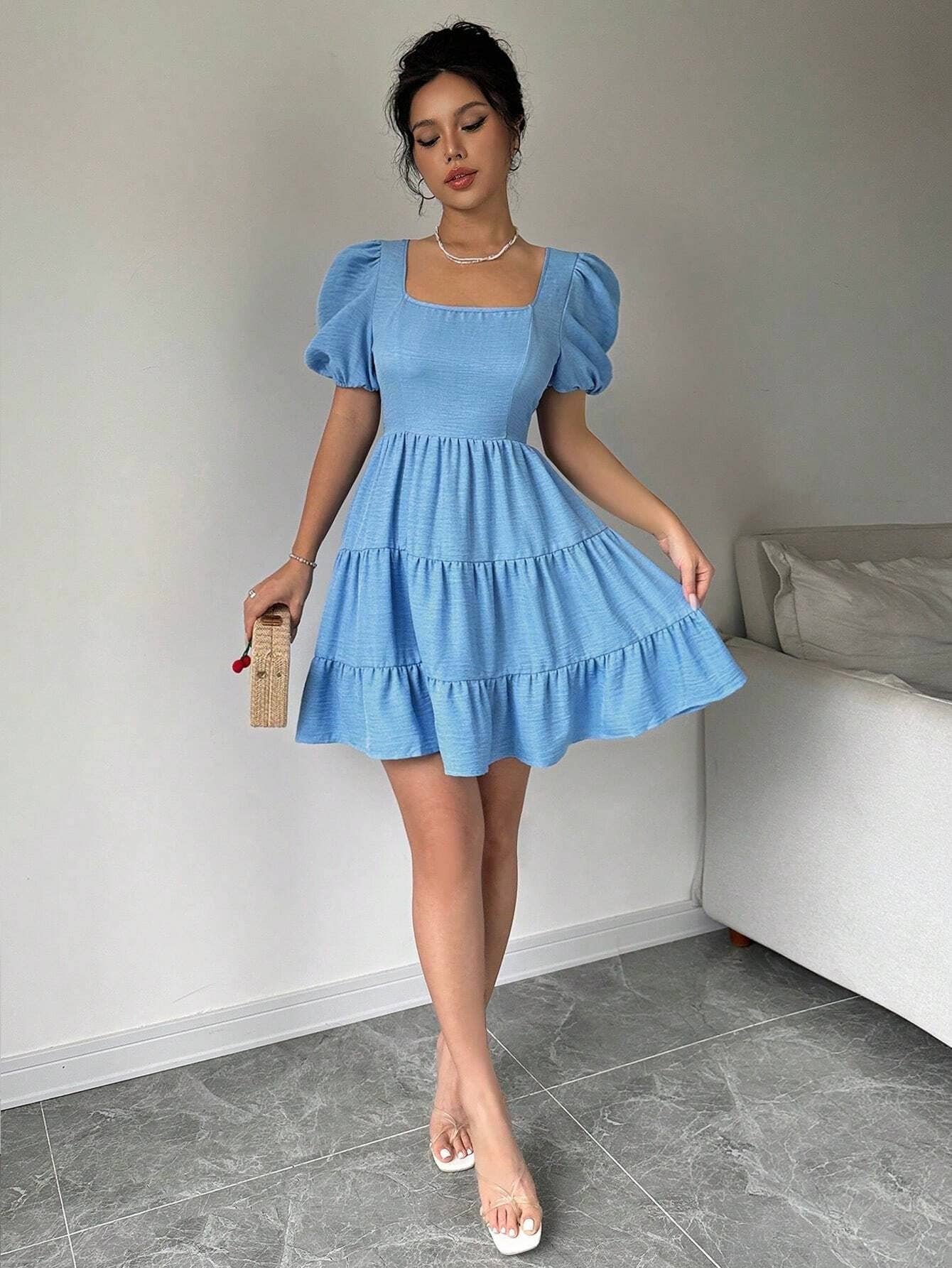 Square-neck,backless,high-waisted A-line dress