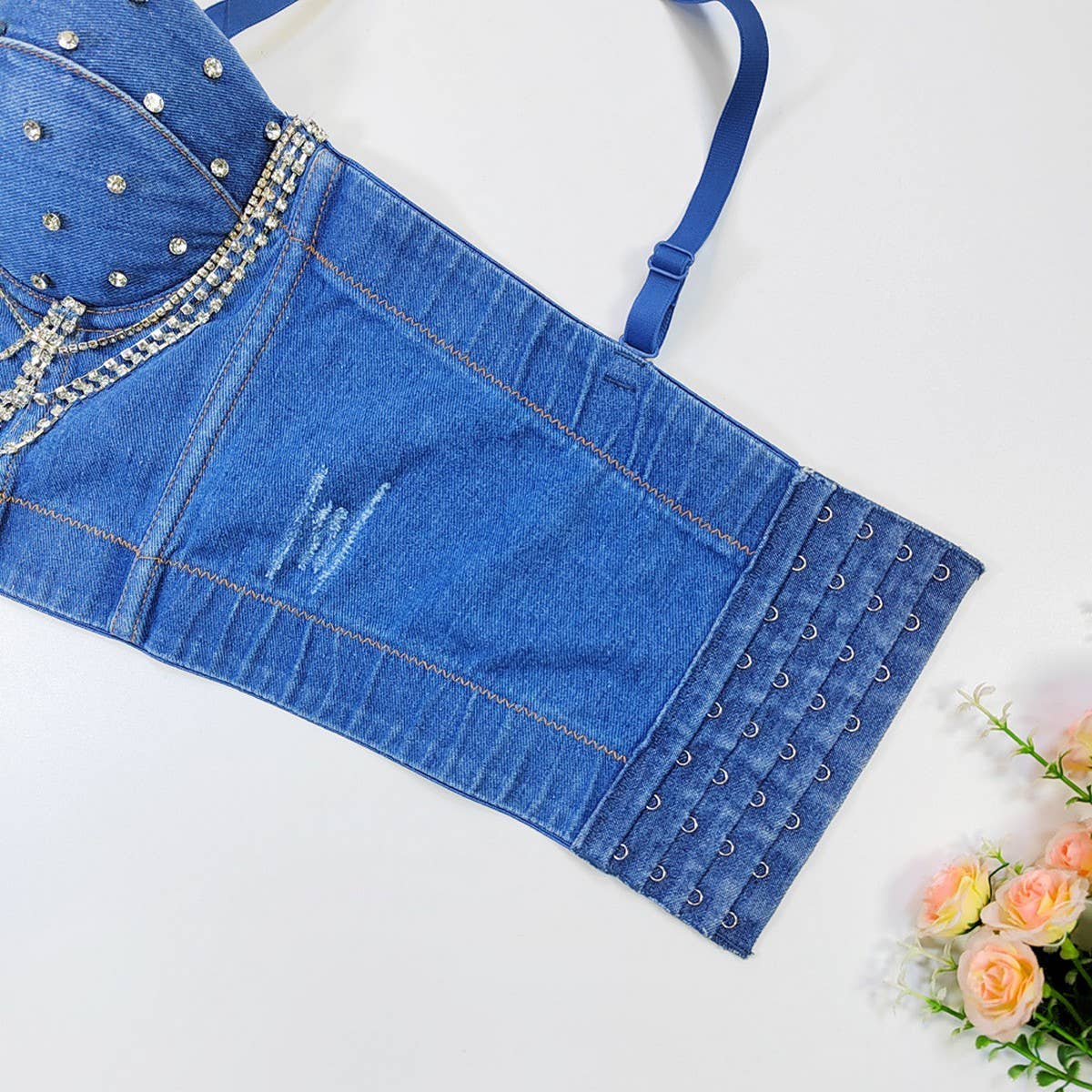 RHINESTONE CHAIN WAIST HERRINGBONE CORSET