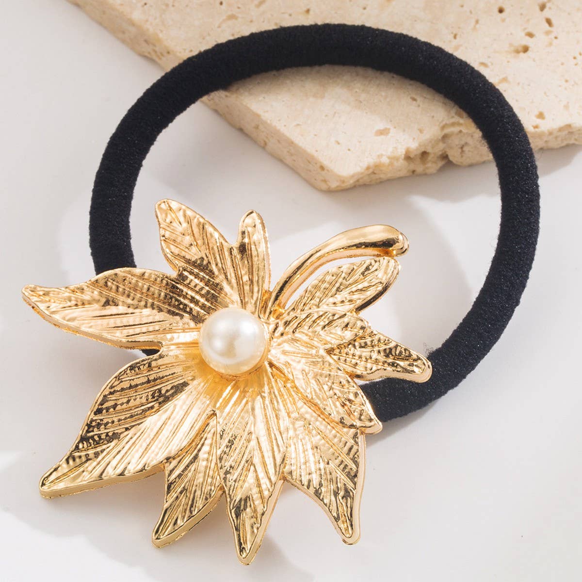 Metal Leaf Flower Elastic Hair Tie for Women