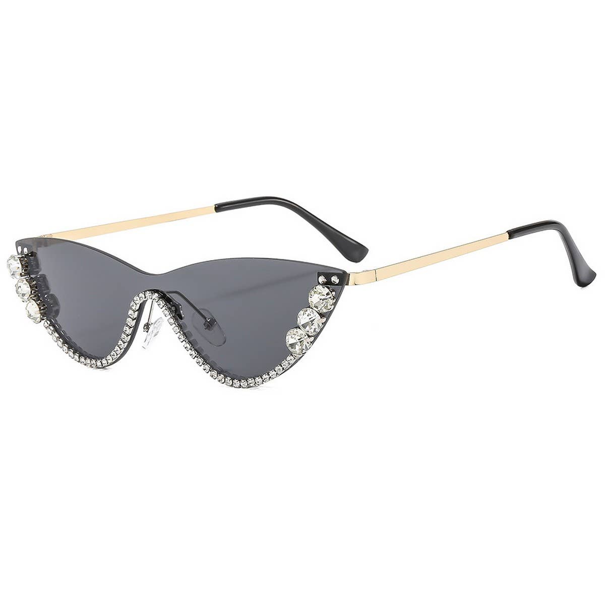 Trendy Rhinestone Half Frame Cat Eye Sunglasses
