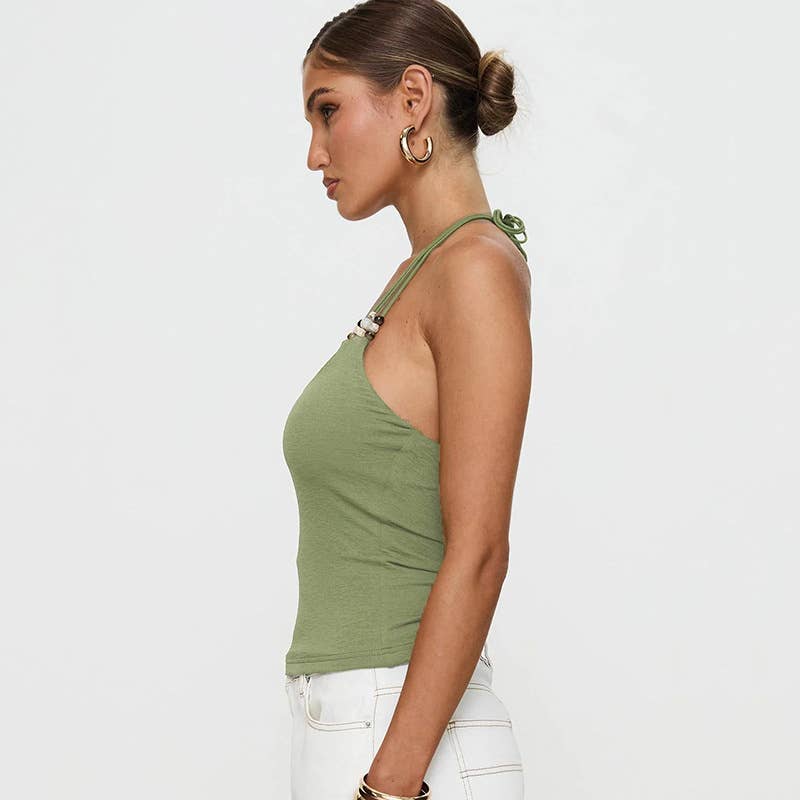 Vintage beaded halter strap design sexy halter