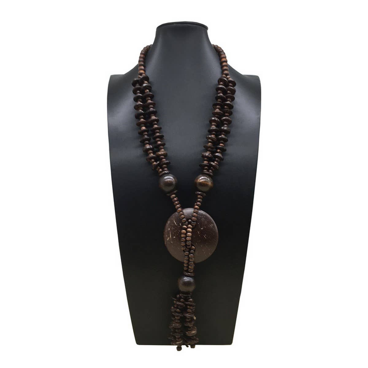 BOHEMIAN COCONUT WOOD BEAD LONG NECKLACE_CWMM4552