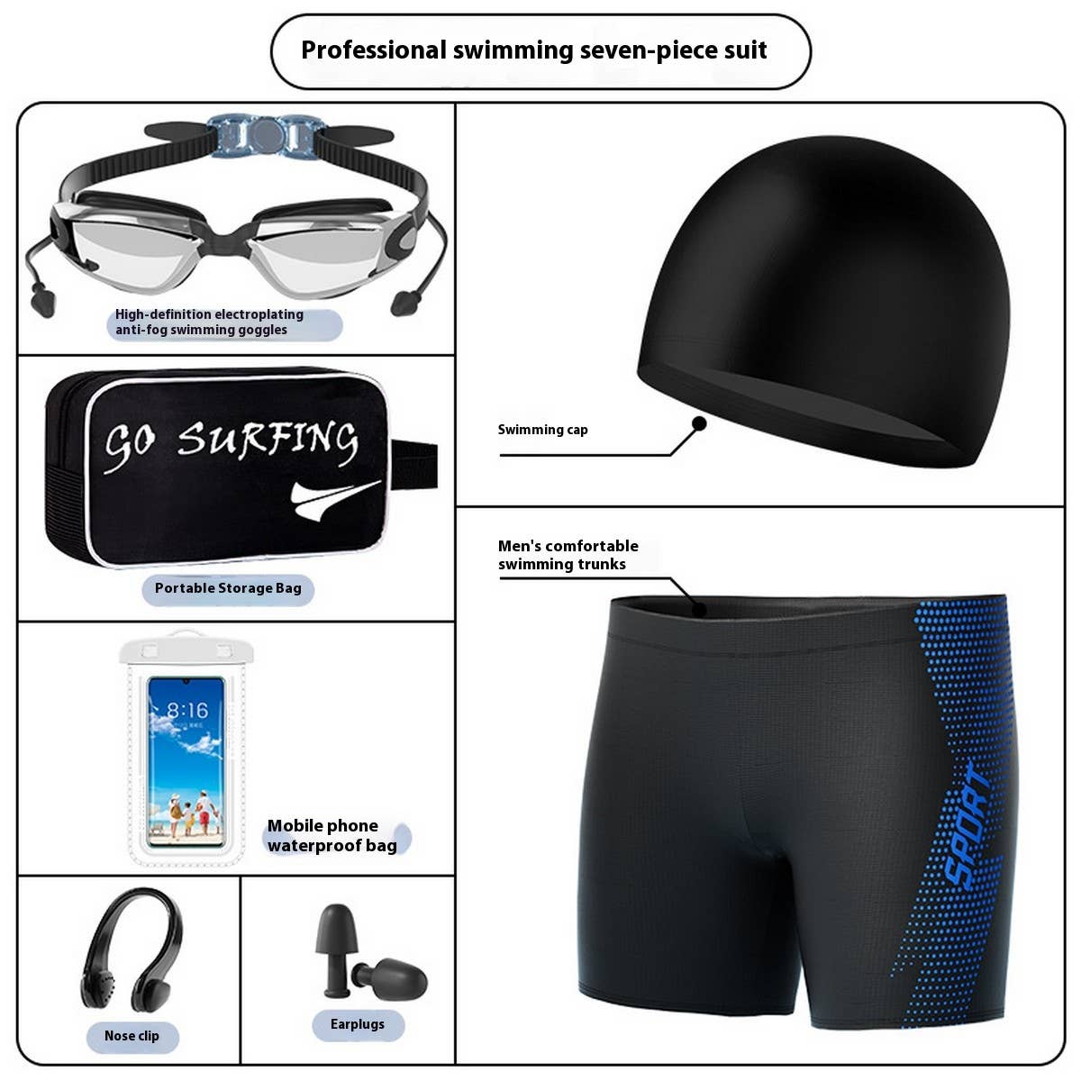 Men's Plus Size High Waist Swim Trunks