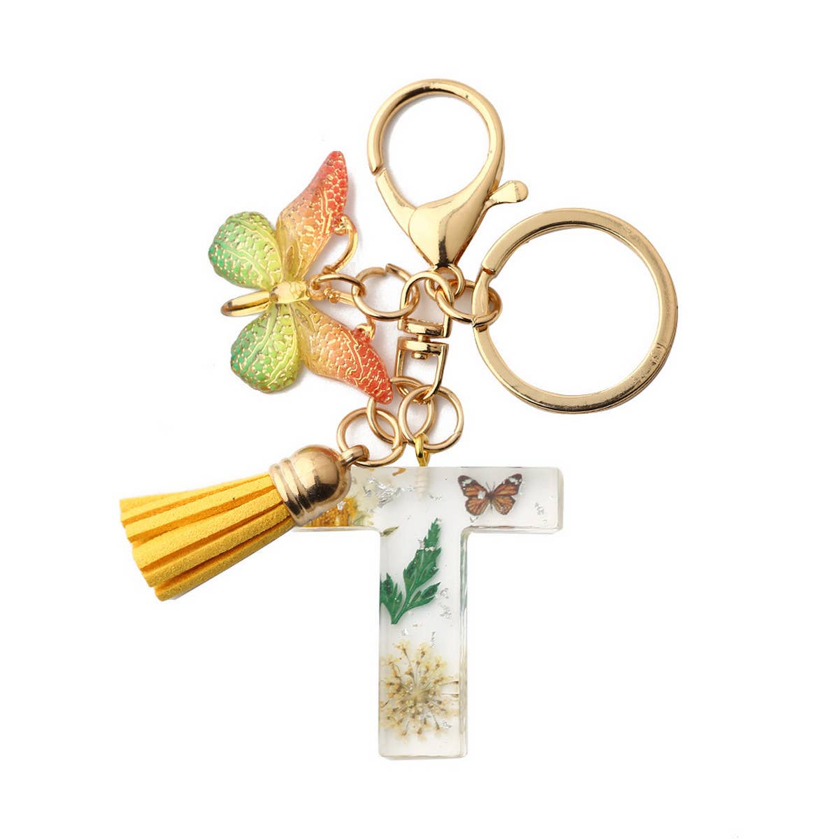 DRIED FLOWER PRINTED LETTER KEYCHAIN