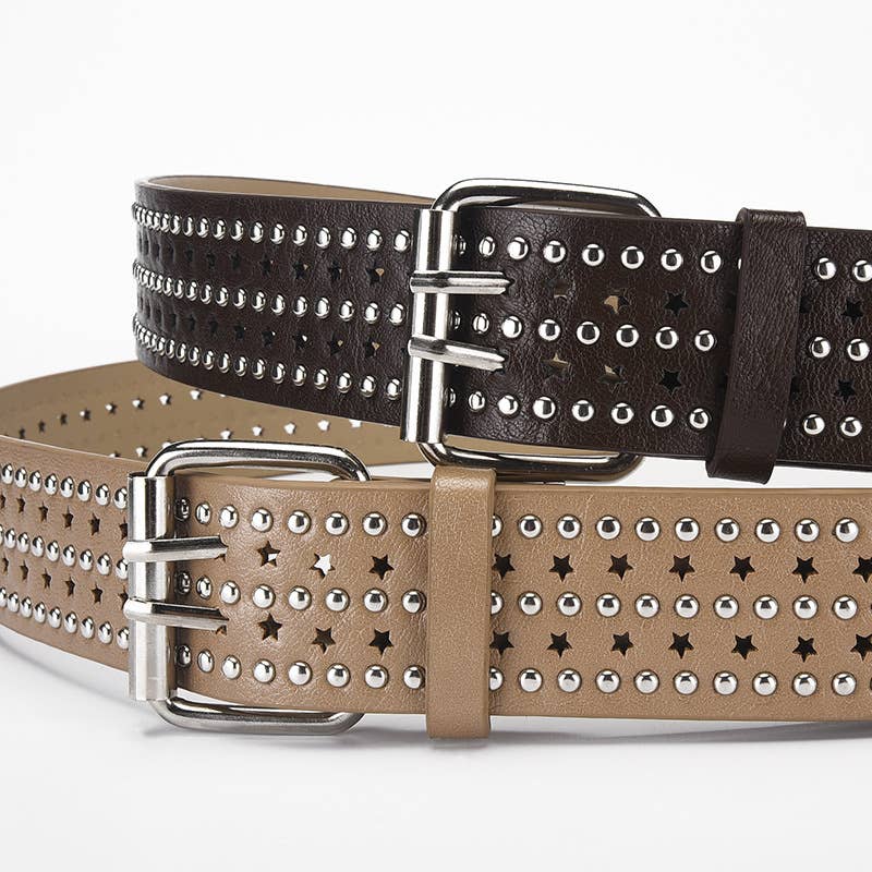 Punk hip-hop style five-pointed star-hole belt