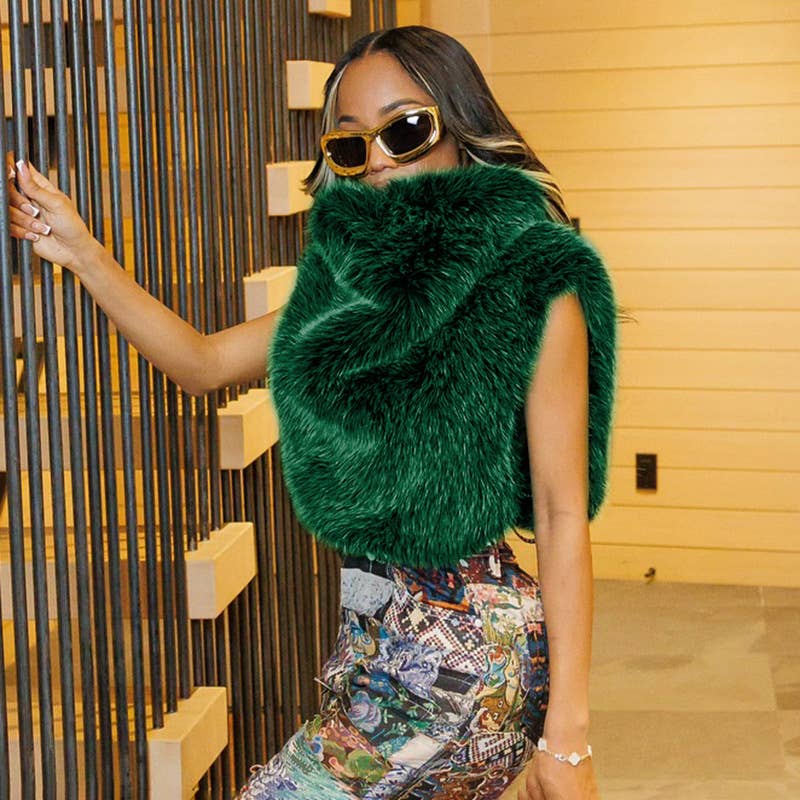 Fashion standing collar fur waistcoat