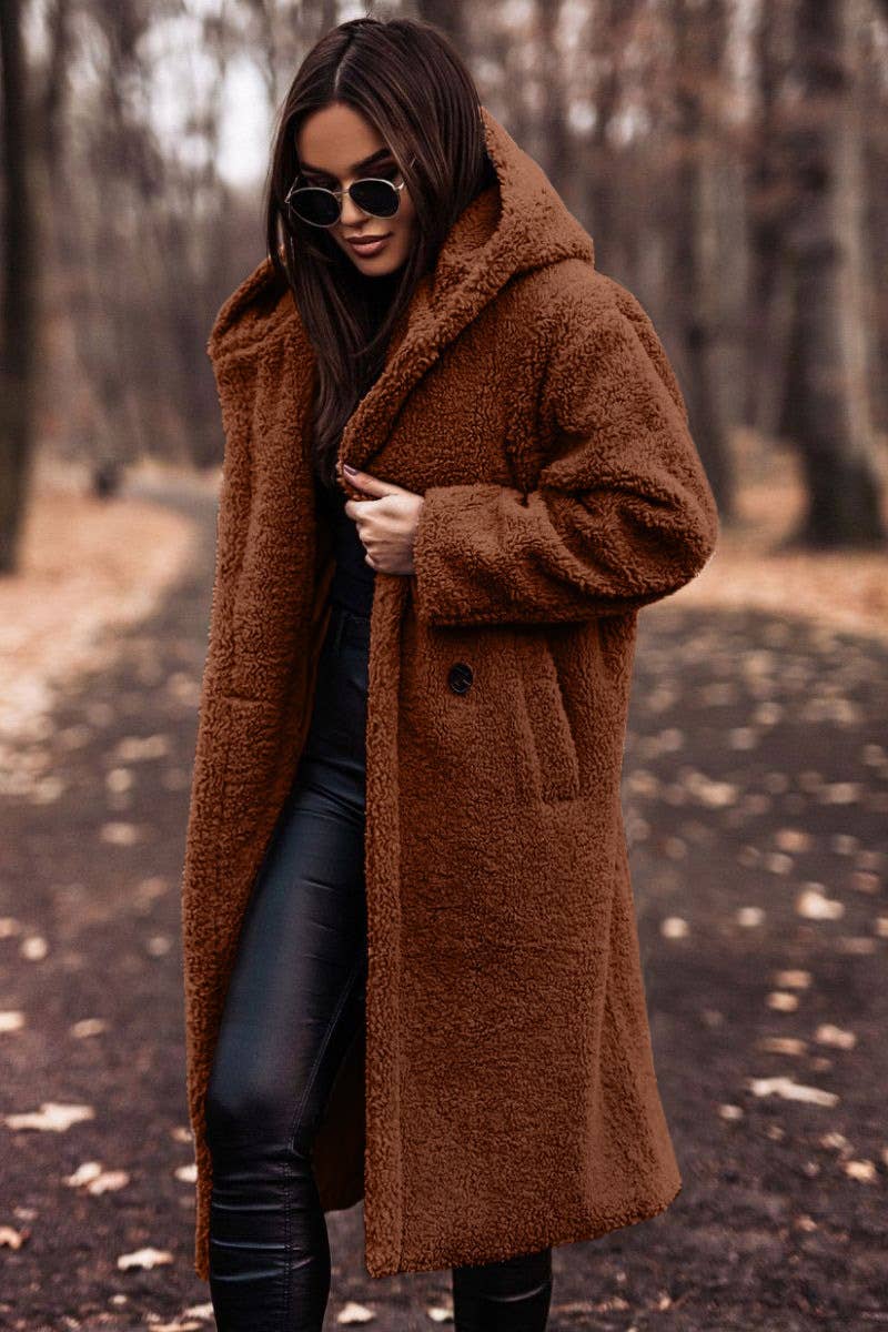FASHION LONG CLEAN COLOR LONG SLEEVE WOOLEN COAT