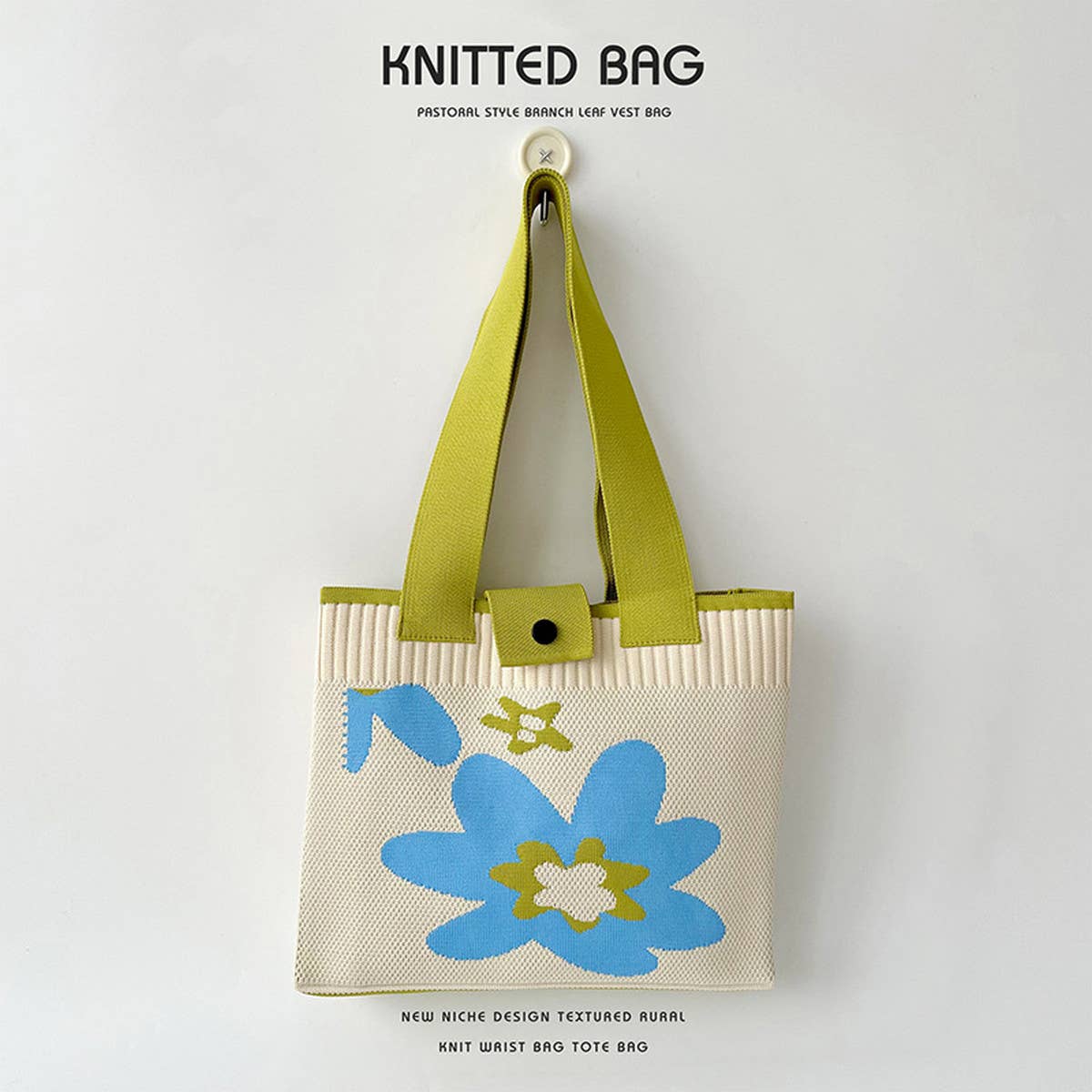 CUTE FLORAL KNITTED LARGE CAPACITY TOTE BAG_CWAB1539