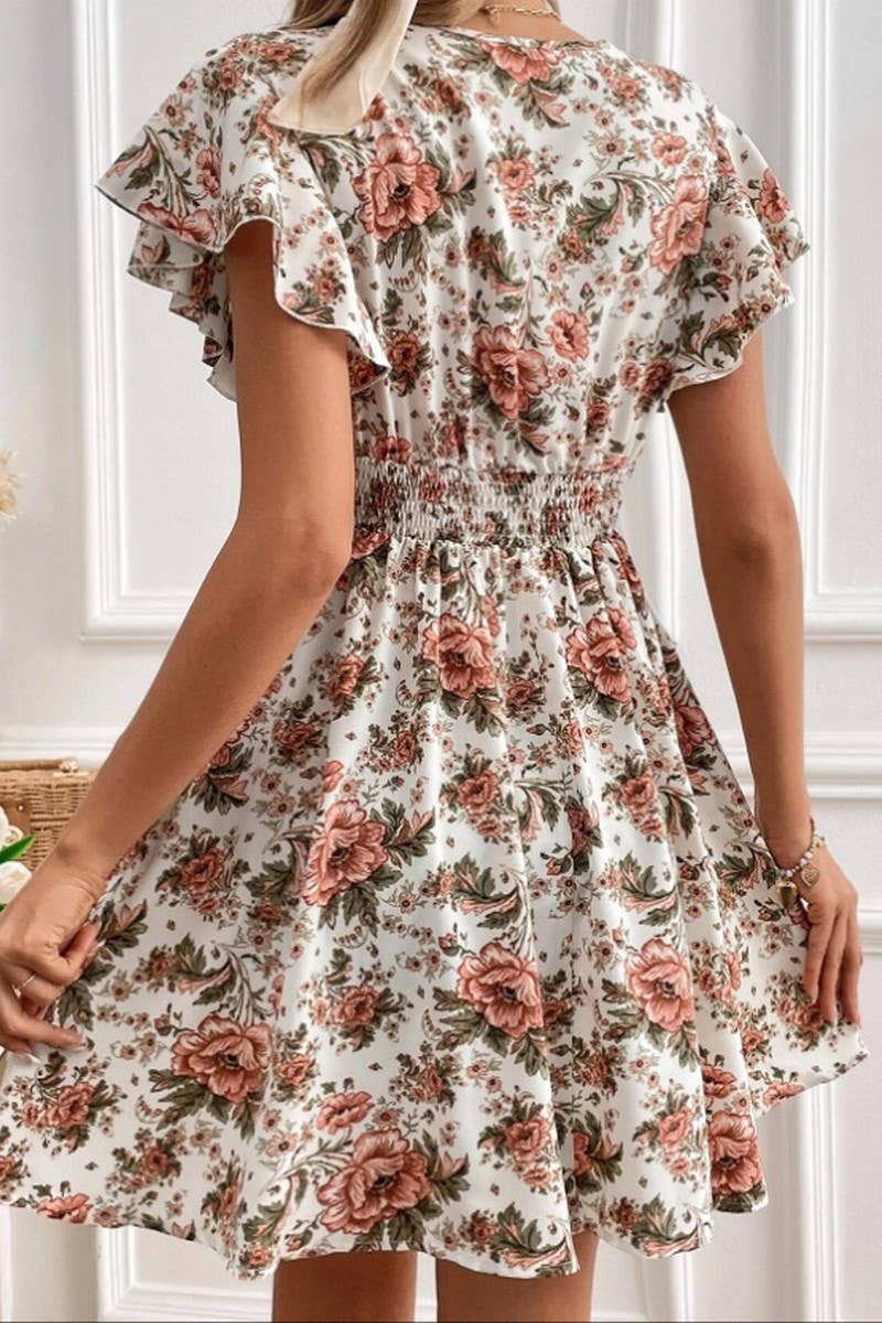 CWDSD8784_SUMMER LACE SLEEVE WAIST FLORAL DRESS