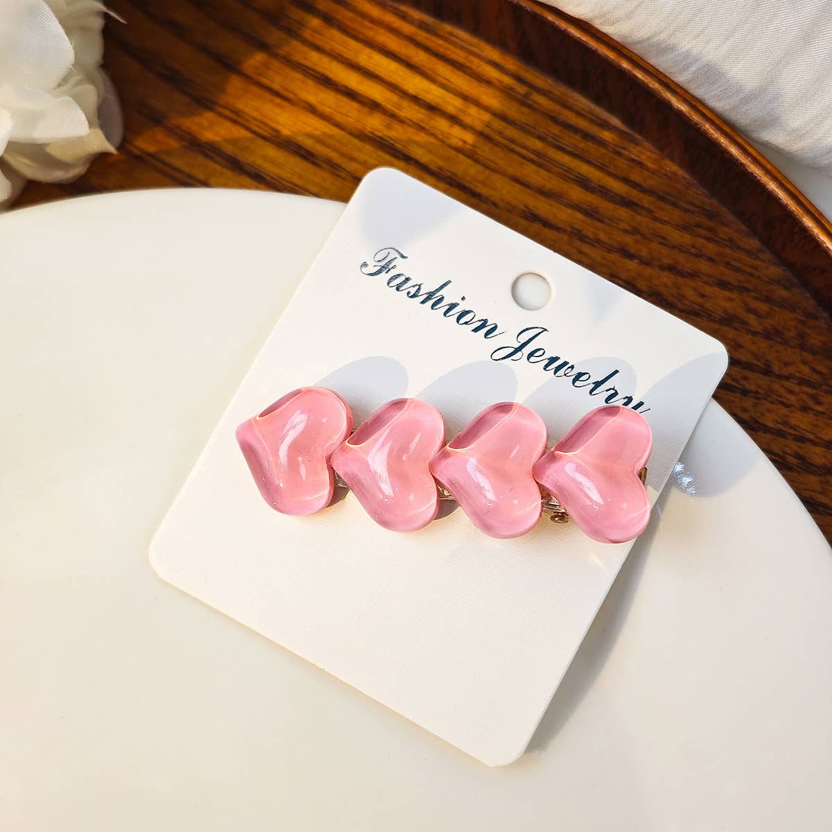 Colorful ice glitter pink heart-shaped hair clip