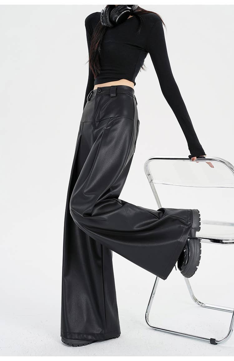 Retro and versatile casual PU leather pants