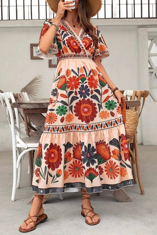 CWDMD6393_BOHO CROSS NECK SHORT SLEEVE PRINTED MAXI DRESS