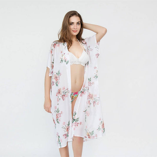 FLORAL PRINT FLOUNCE SLEEVE KIMONO