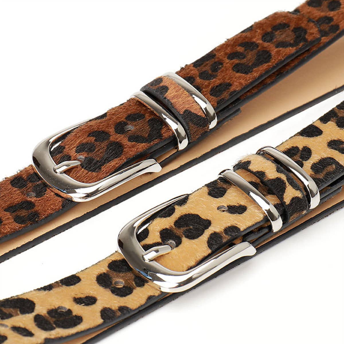 Leopard-print double ring women's belt