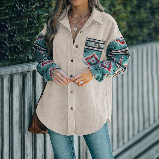 Ethnic style patchwork lapel shirt type cardigan thin coat