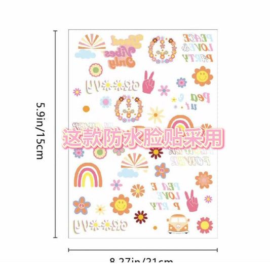 Kids Waterproof Peace Love Rainbow Face Tattoos