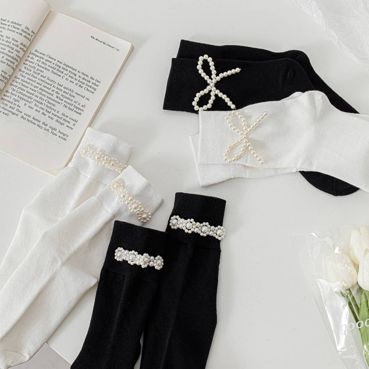 WOMEN NEW PEARL SOLID COLOR SOCKS