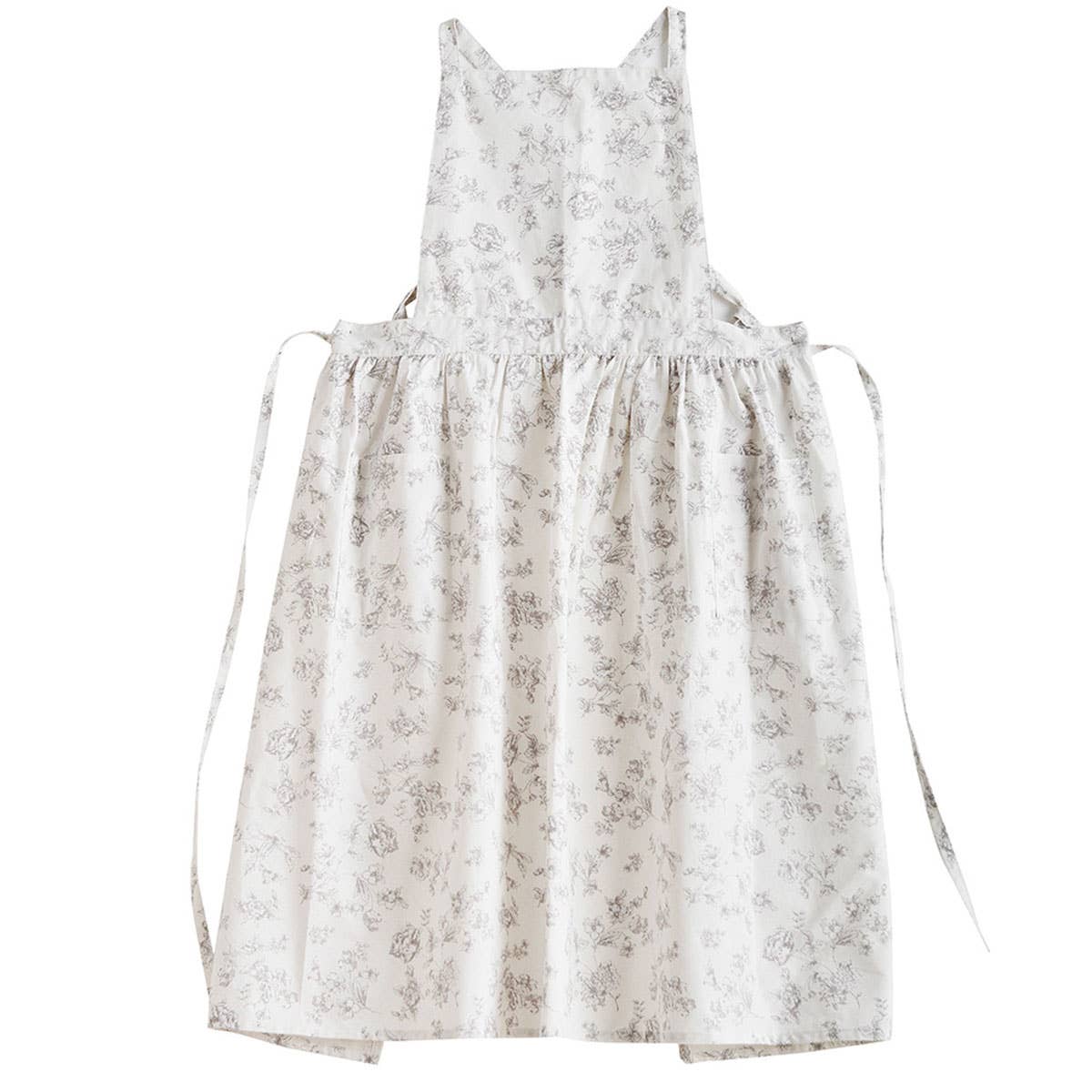 Extended Floral Print Linen Aprons with pockets_CWMM3304