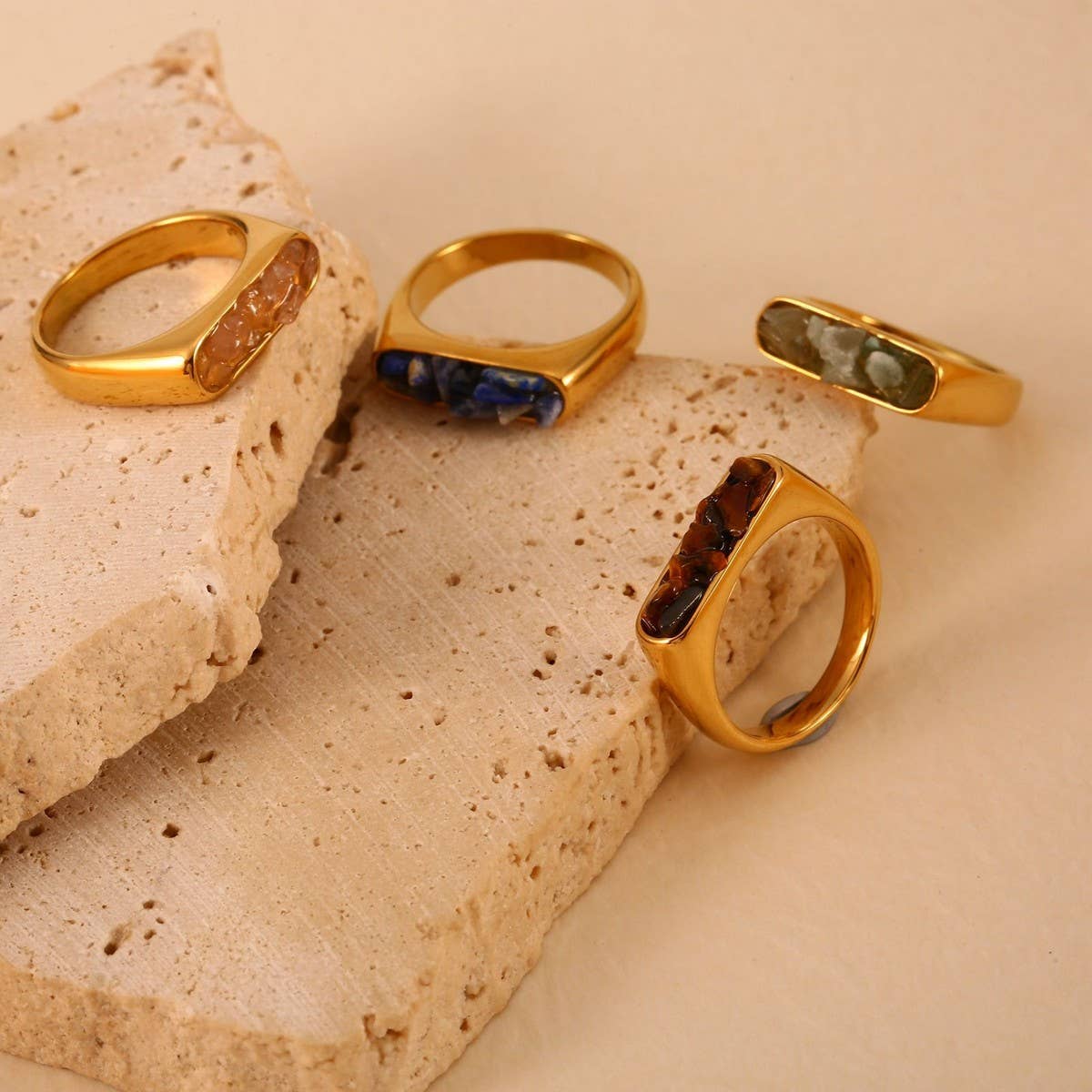 Designer 18K Steel Ring with Crushed Gemstone