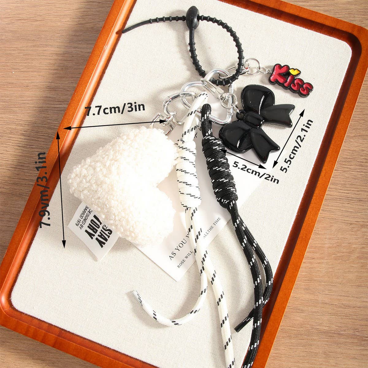 Chic Heart Bow Bag Charm with Braided Strap_CWMM7629