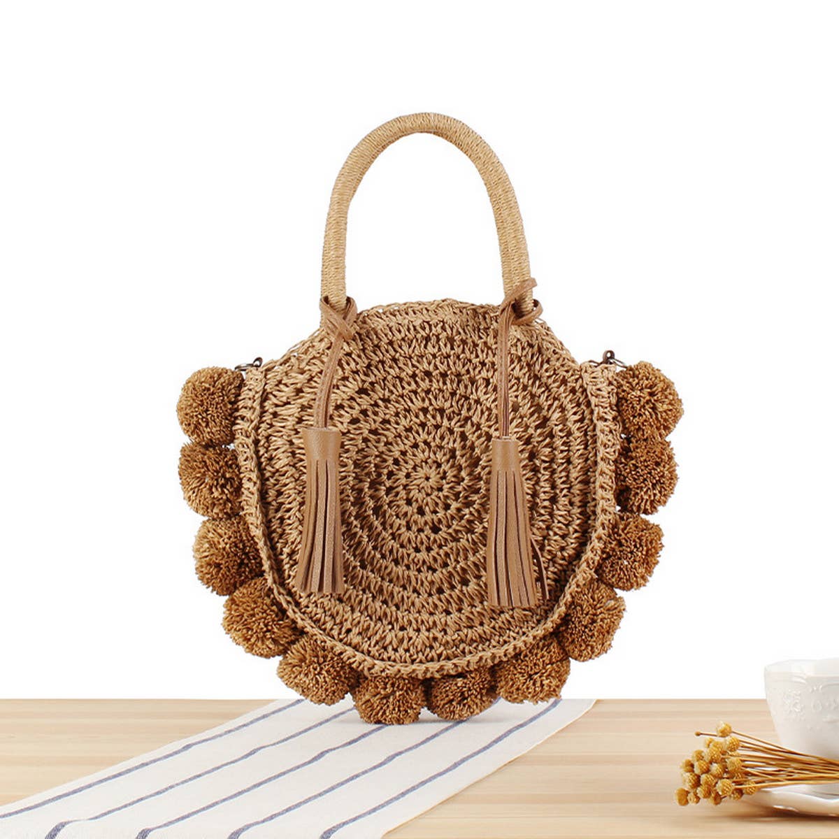 BALL CROSSBODY TASSEL BEACH WOVEN BAG_CWAB2119
