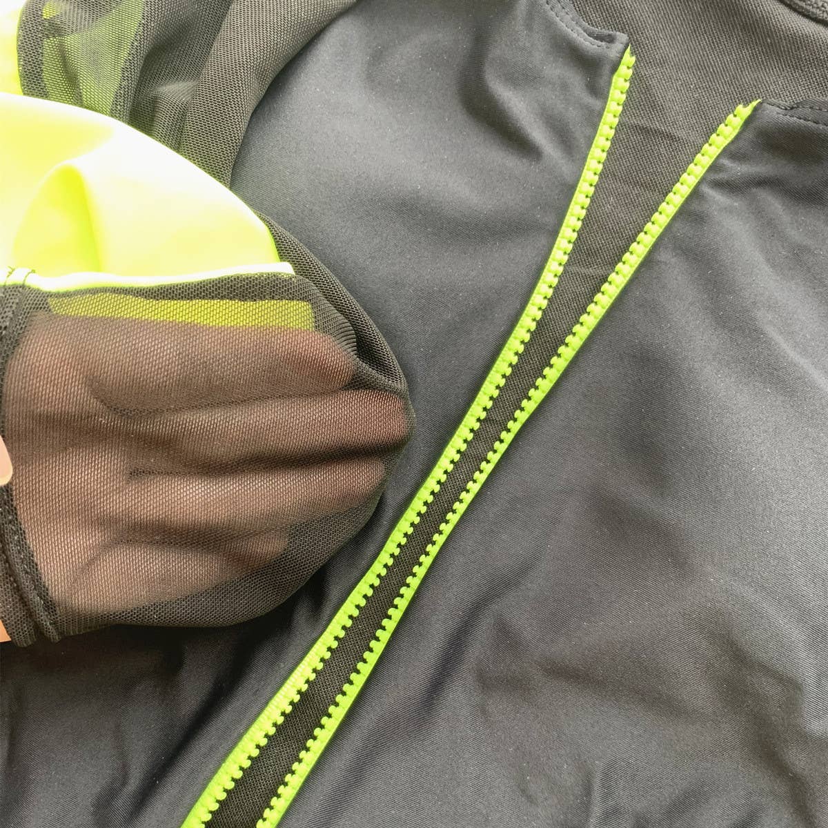 MESH HOLLOW LONG SLEEVE ZIPPER ONE-PIECE SWIMSUIT