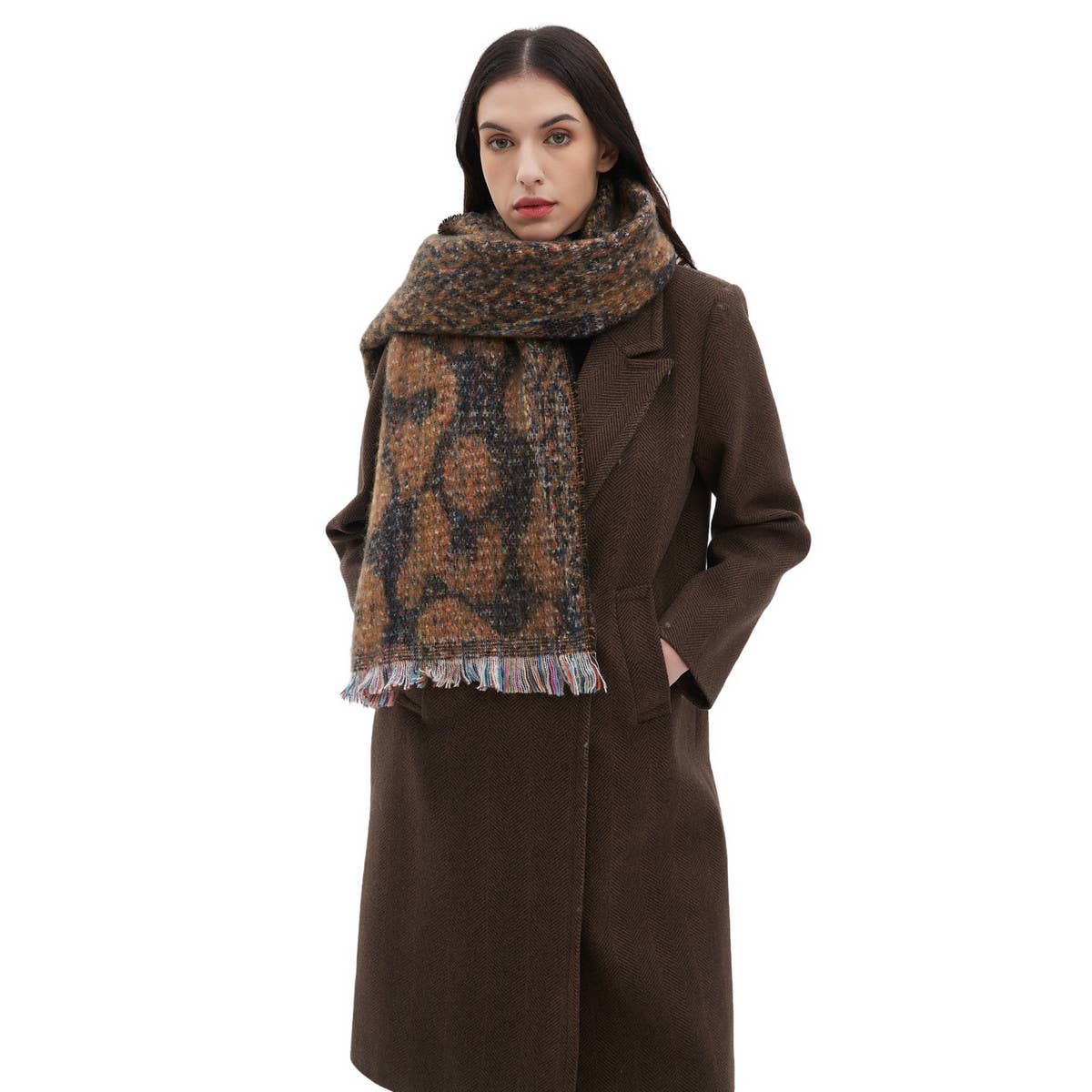 Leopard Jacquard Scarf ? Fringe Winter Wrap