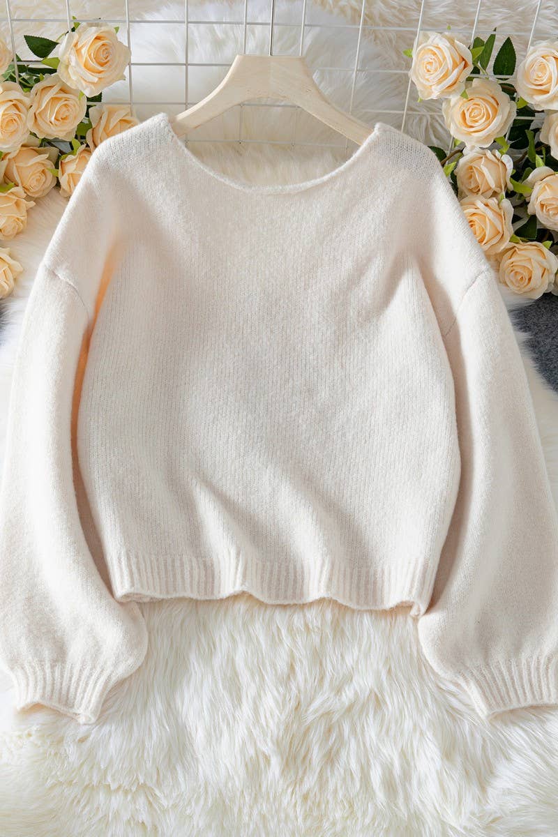 CWOSWL07428_BOW TIE BACKLESS LOOSE KNIT SWEATER TOP