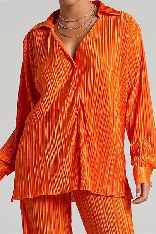 Single-breasted pants and long-sleeved two-piece sets