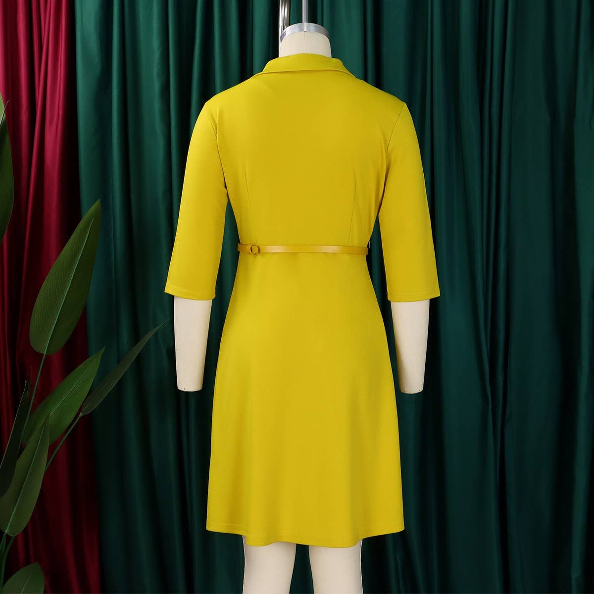 SOLID COLOR SUIT COLLAR HIGH WAIST DRESS_CWDSD6065