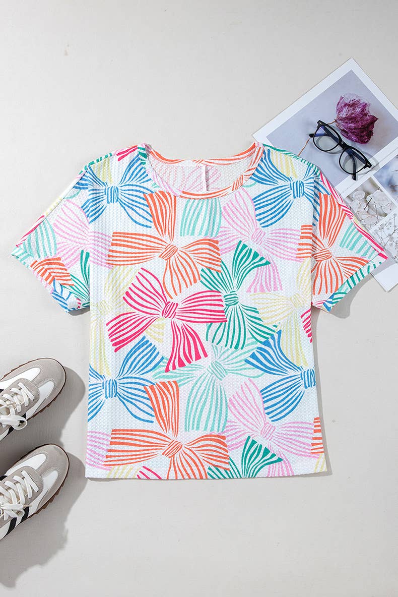 Fashion trend Dopamine color print crew neck top