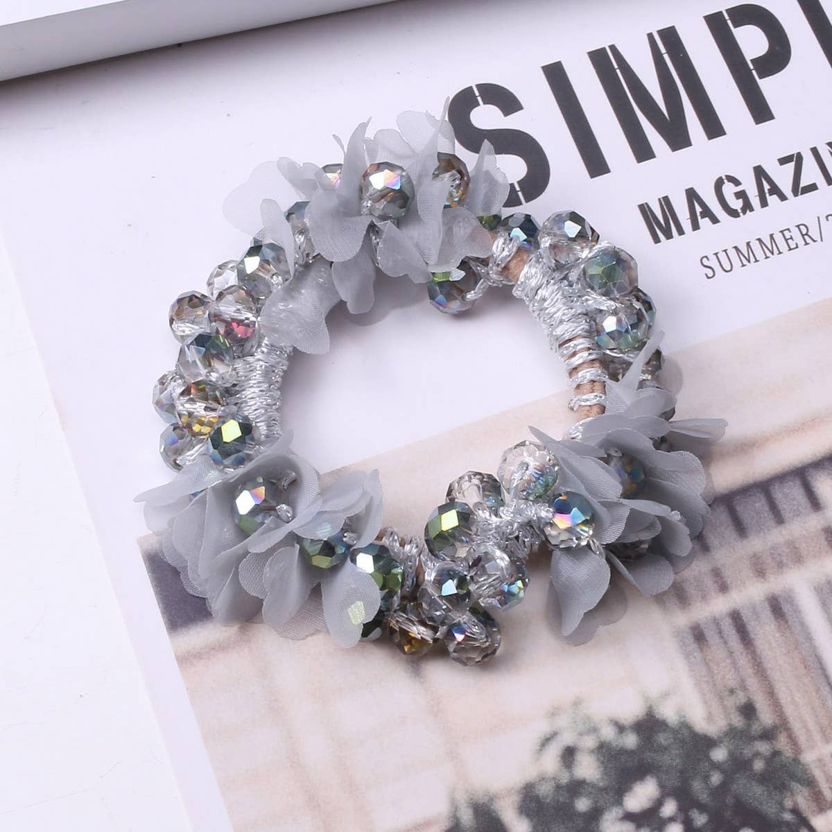 Cute Crystal Heart Organza Elastic Hair Tie