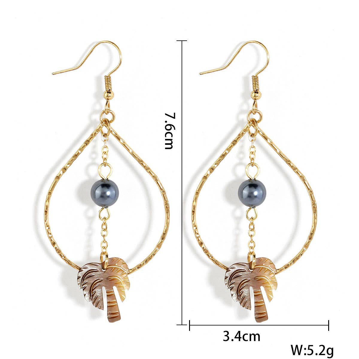 NICHE HOLLOW BLACK SHELL PALM TREE EARRINGS_CWMM4364