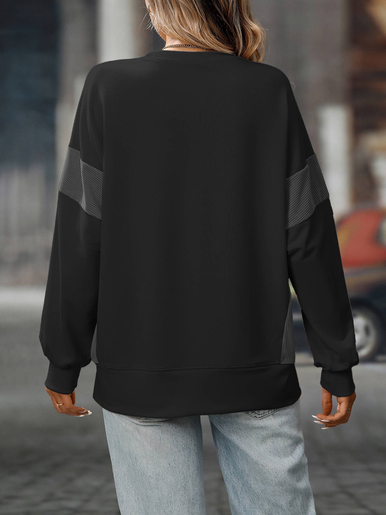 Round-neck,color-blocked,casual loose hoodie