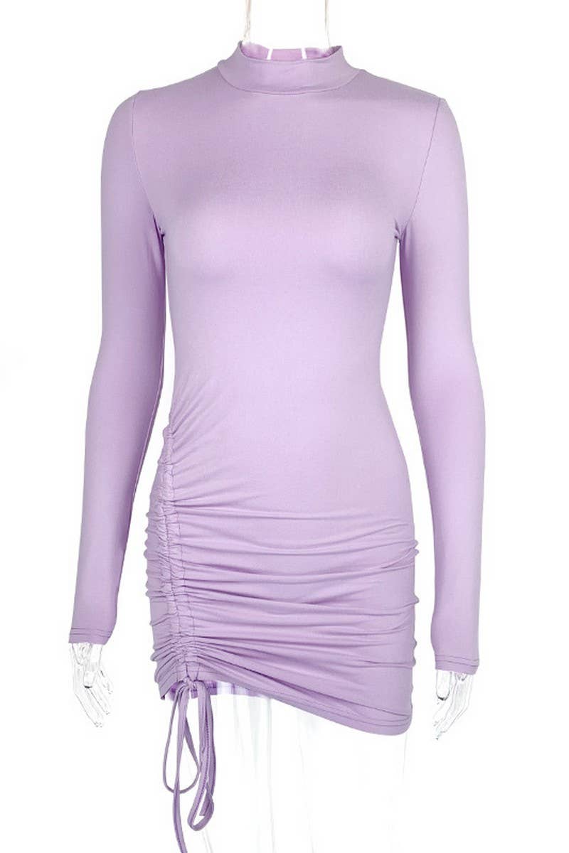 CWDSD7447_SLIM FIT SHIRRED LONG SLEEVE HIP DRESS