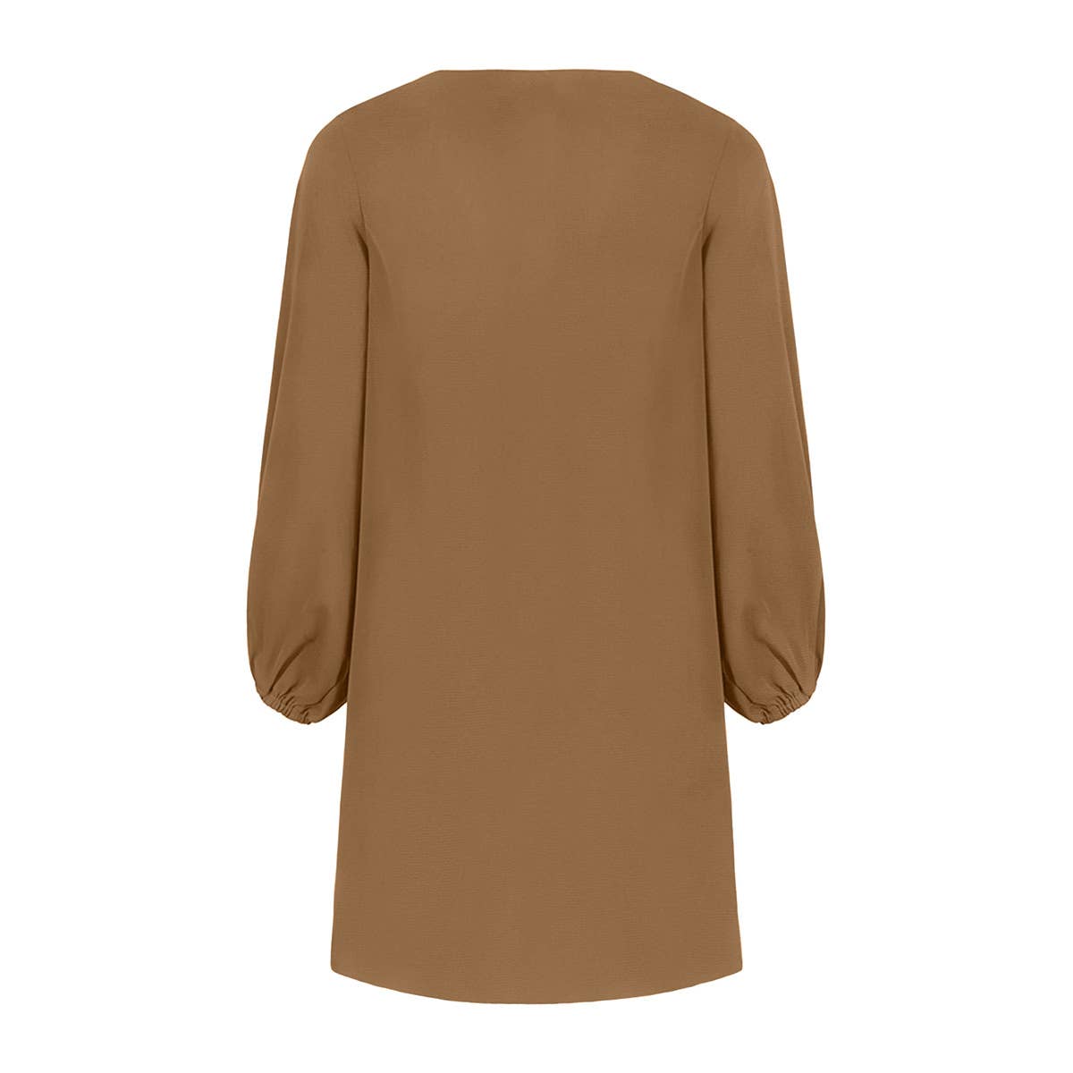 V-NECK SOLID COLOR LANTERN SLEEVE DRESS