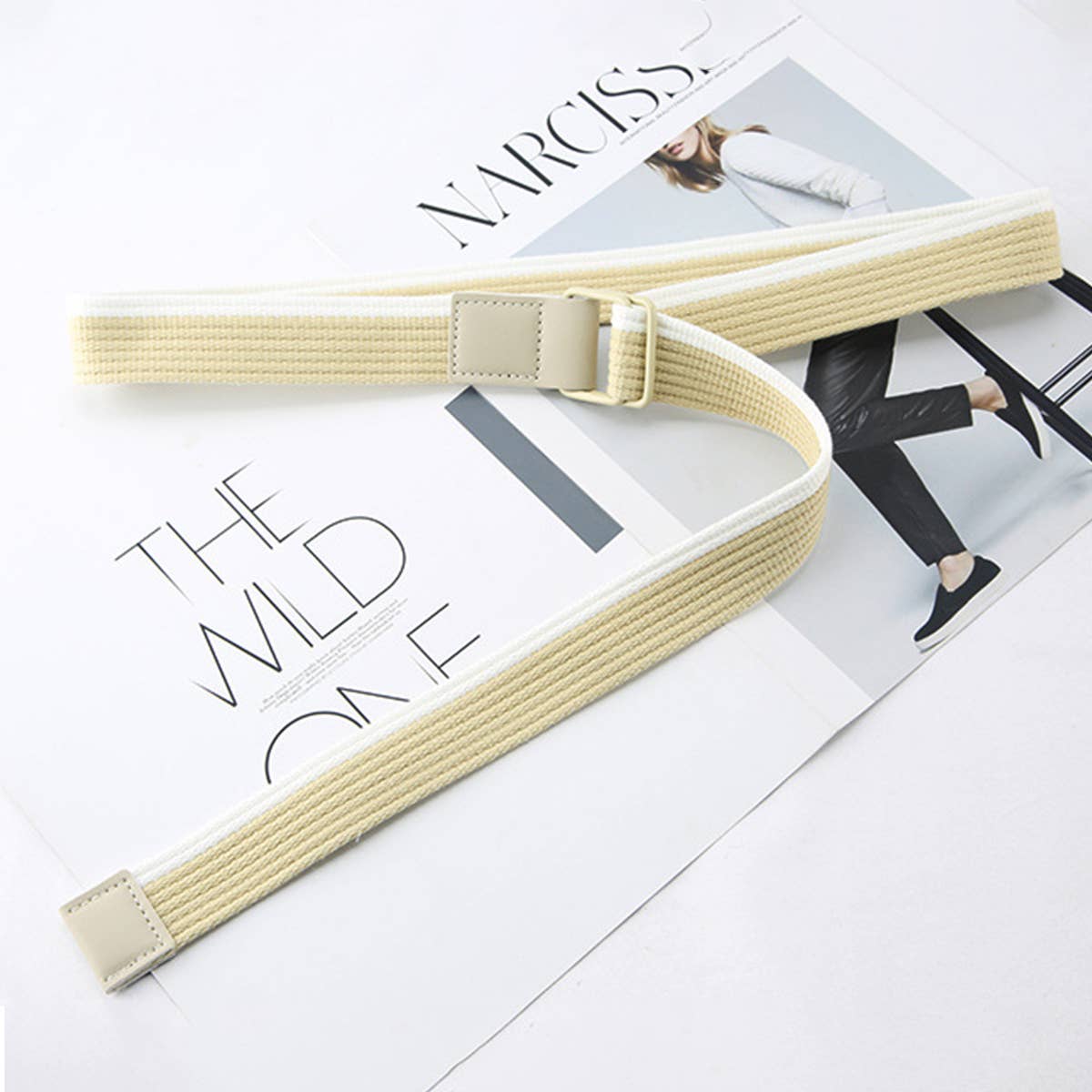 CWABE0948_STRIPED SIMPLE ALL-MATCH DOUBLE BUCKLE BELT