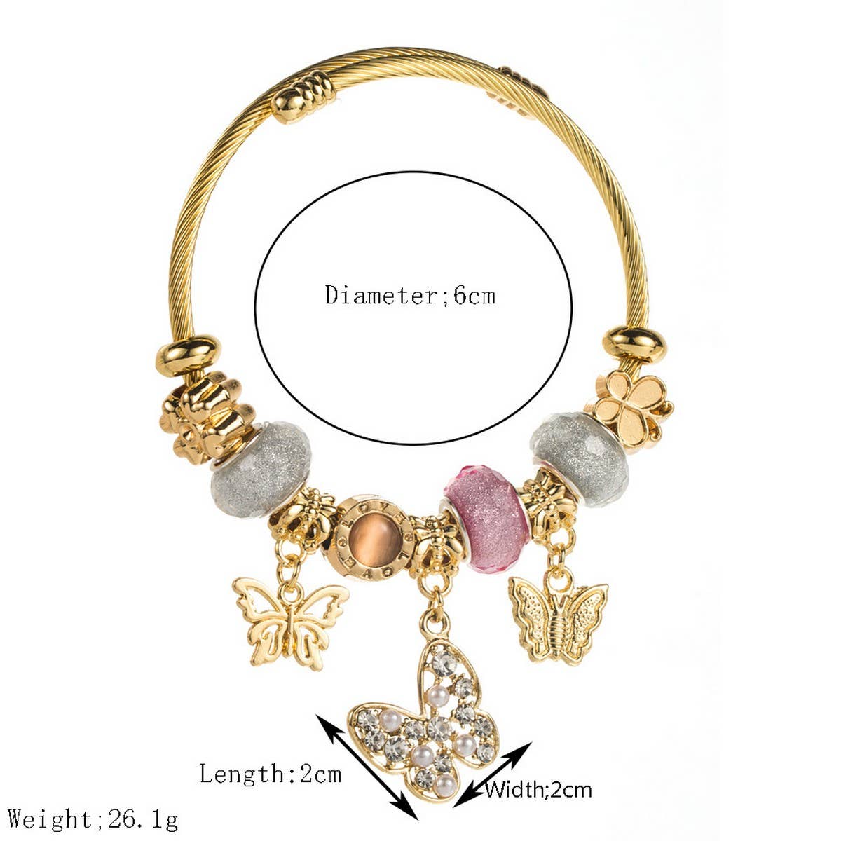 Butterfly Bead Charm Adjustable Bracelet_CWMM8492