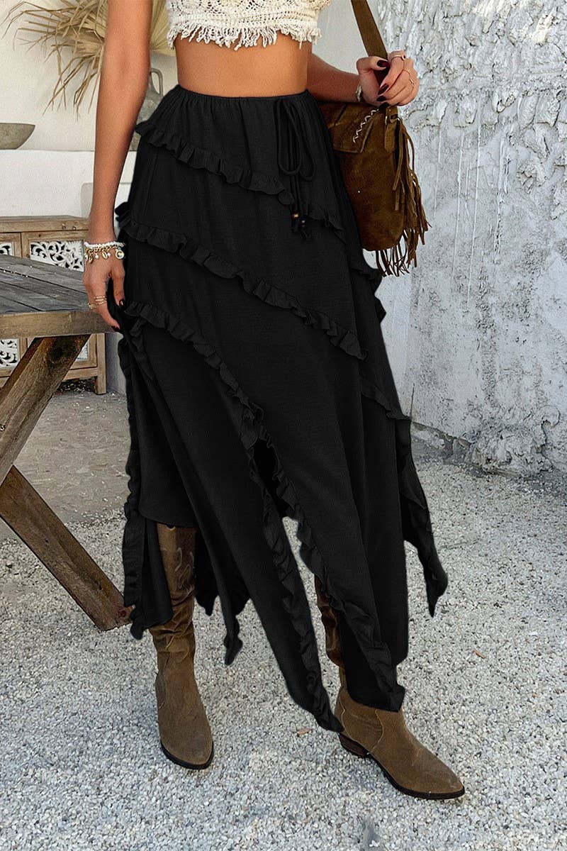 CWBLS0514_HOLIDAY-INSPIRED LACE-UP WAISTED MIDI SKIRT