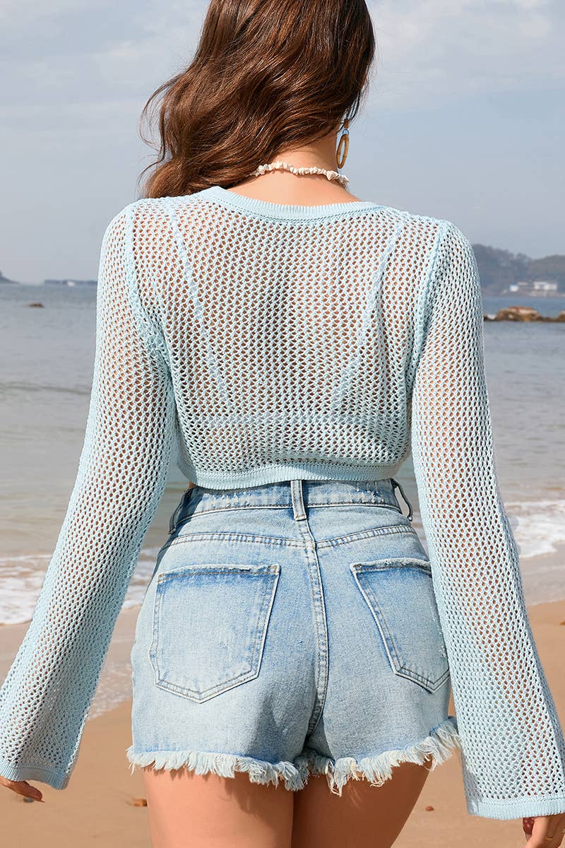 HOLLOW LONG SLEEVED KNITTED COVER UPS_CWTSTL1074