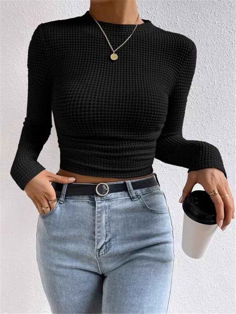 SEXY SLIM-FIT LONG-SLEEVED ROUND NECK T-SHIRT