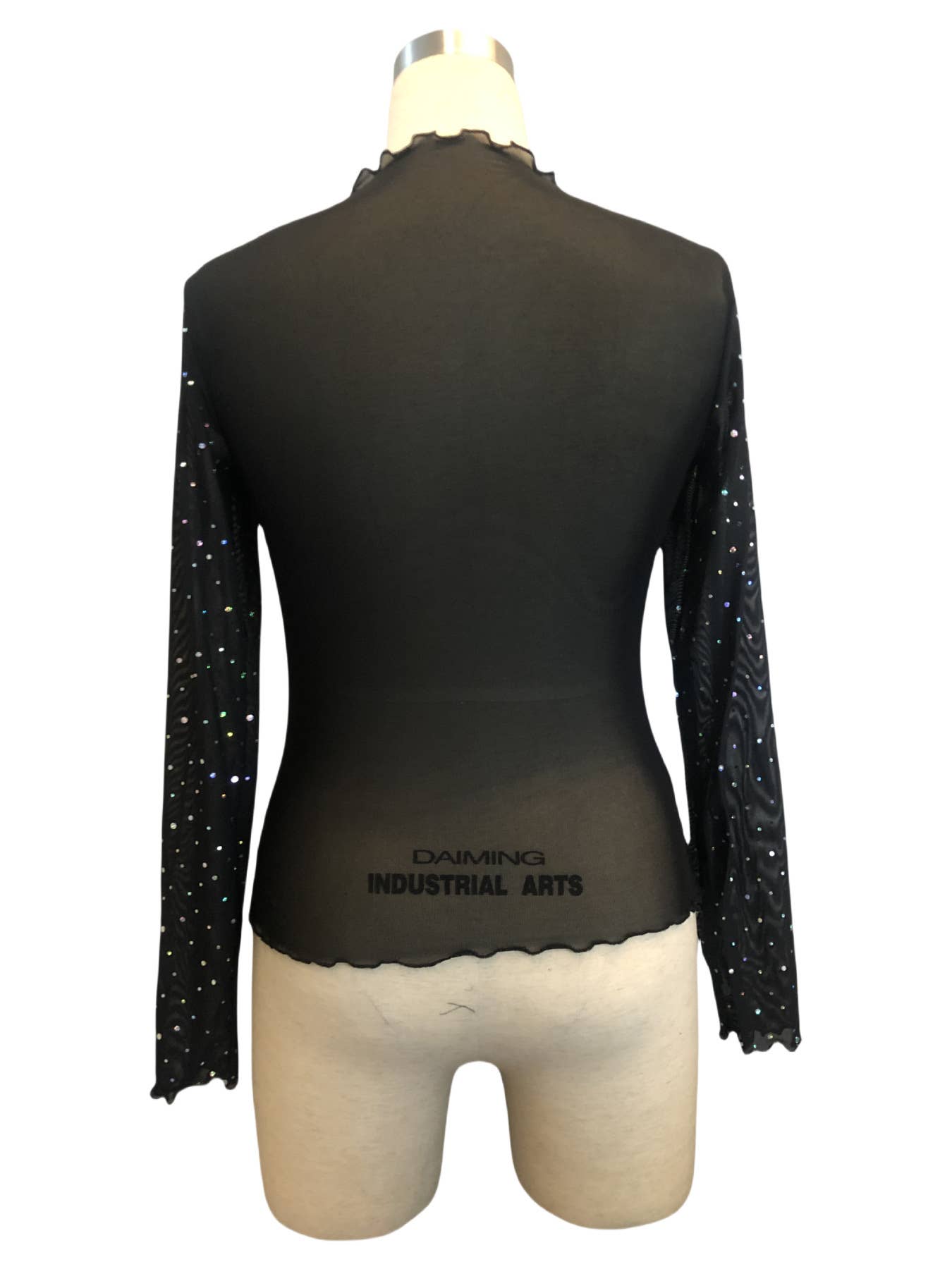 Stand-up collar mesh semi-transparent T-shirt