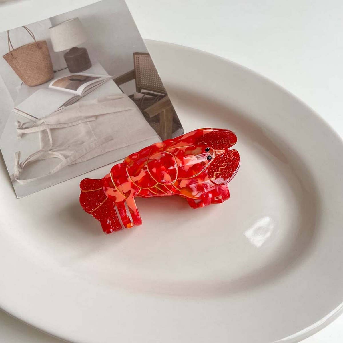 Sea Shell & Lobster Hair Claw, Ocean Animal Clip