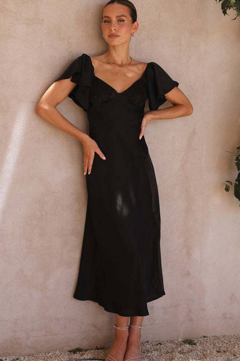 CWDMD5676_SEXY BACKLESS V-NECK SPLIT SHORT SLEEVE DRESS