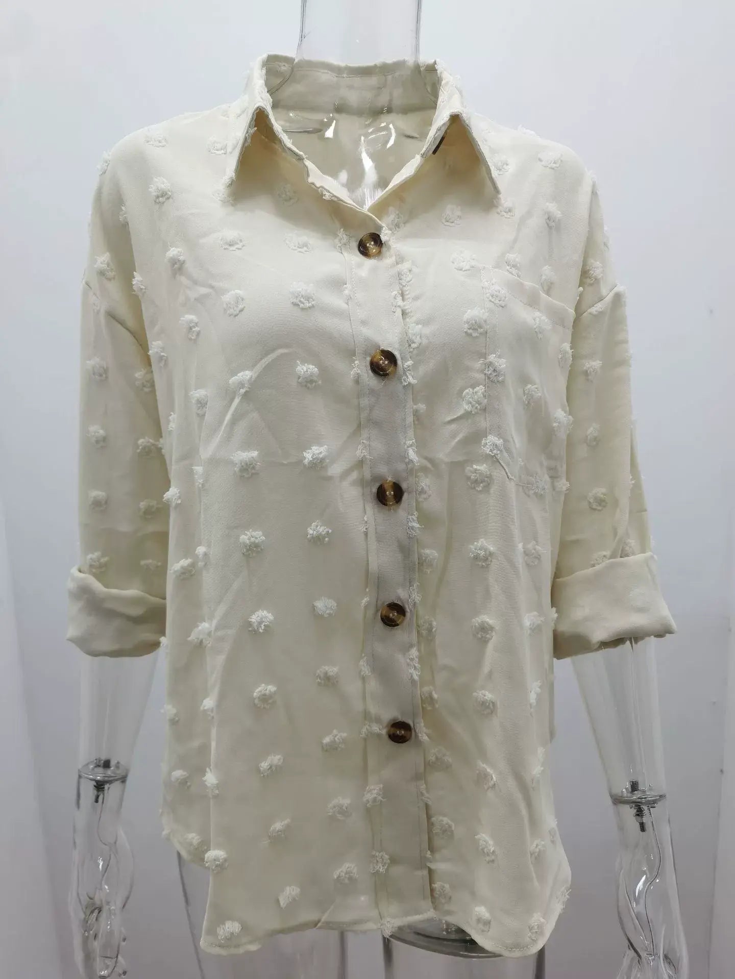 SOLID COLOR CHIFFON JACQUARD BREASTED SHIRT