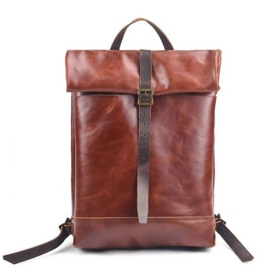Vintage Leather Roll Top Laptop Backpack_CWAB5551