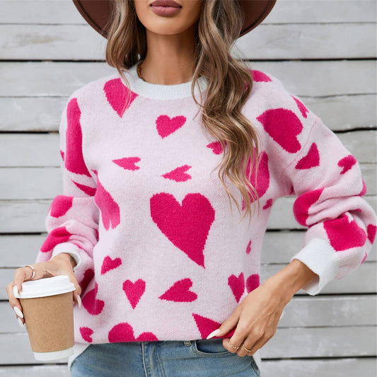 VALENTINE HEART SWEATER CREWNECK PULLOVER SWEATER