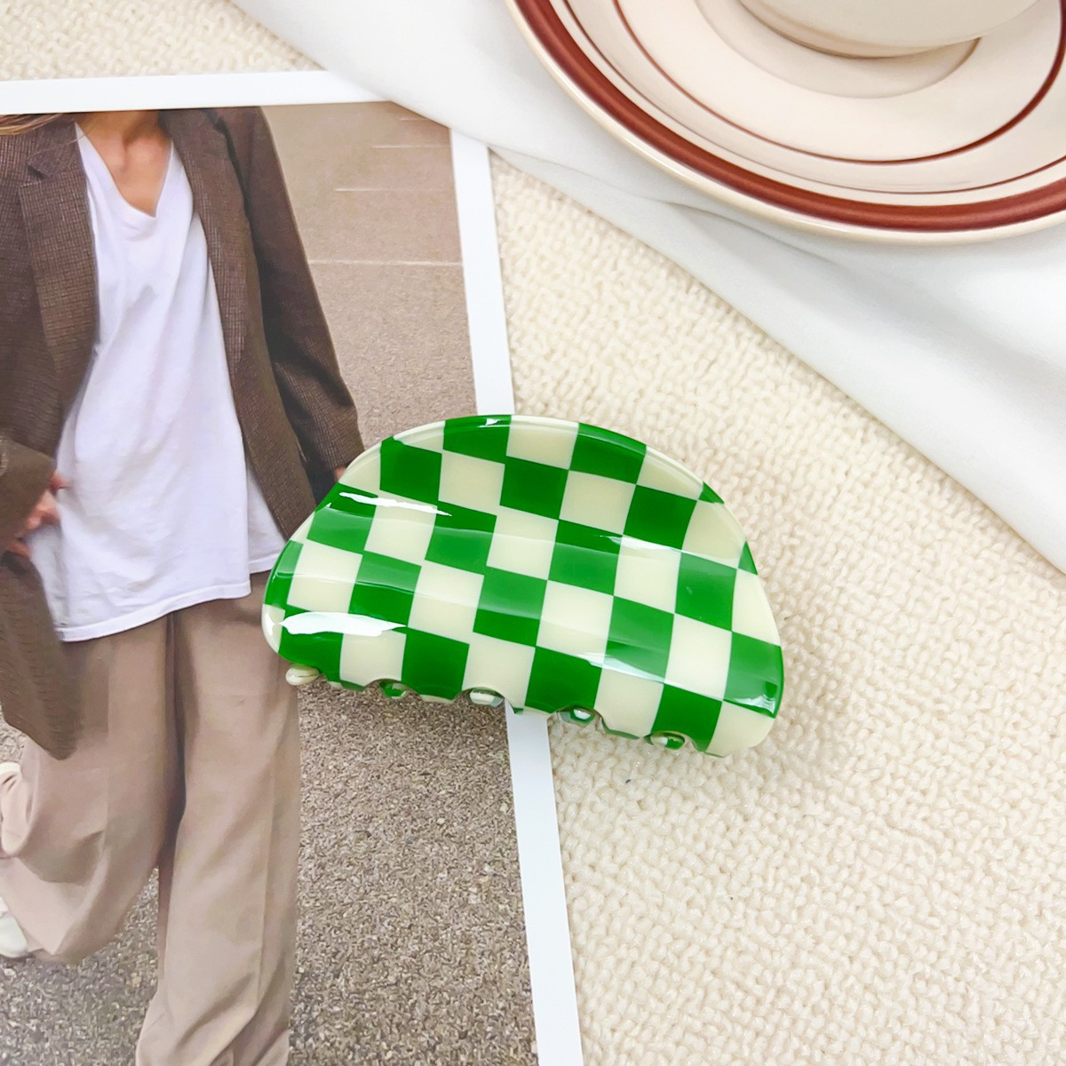 Checkerboard Hair Claw ??Candy Color Acetate Look_CWAHA0395