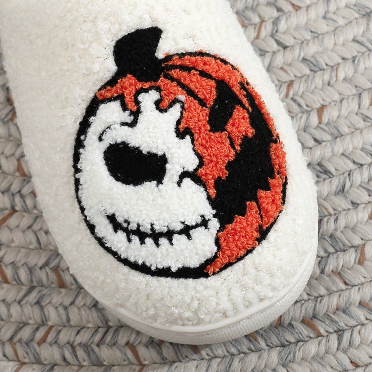 HALLOWEEN PUMPKIN EMBROIDERED COTTON SLIPPERS